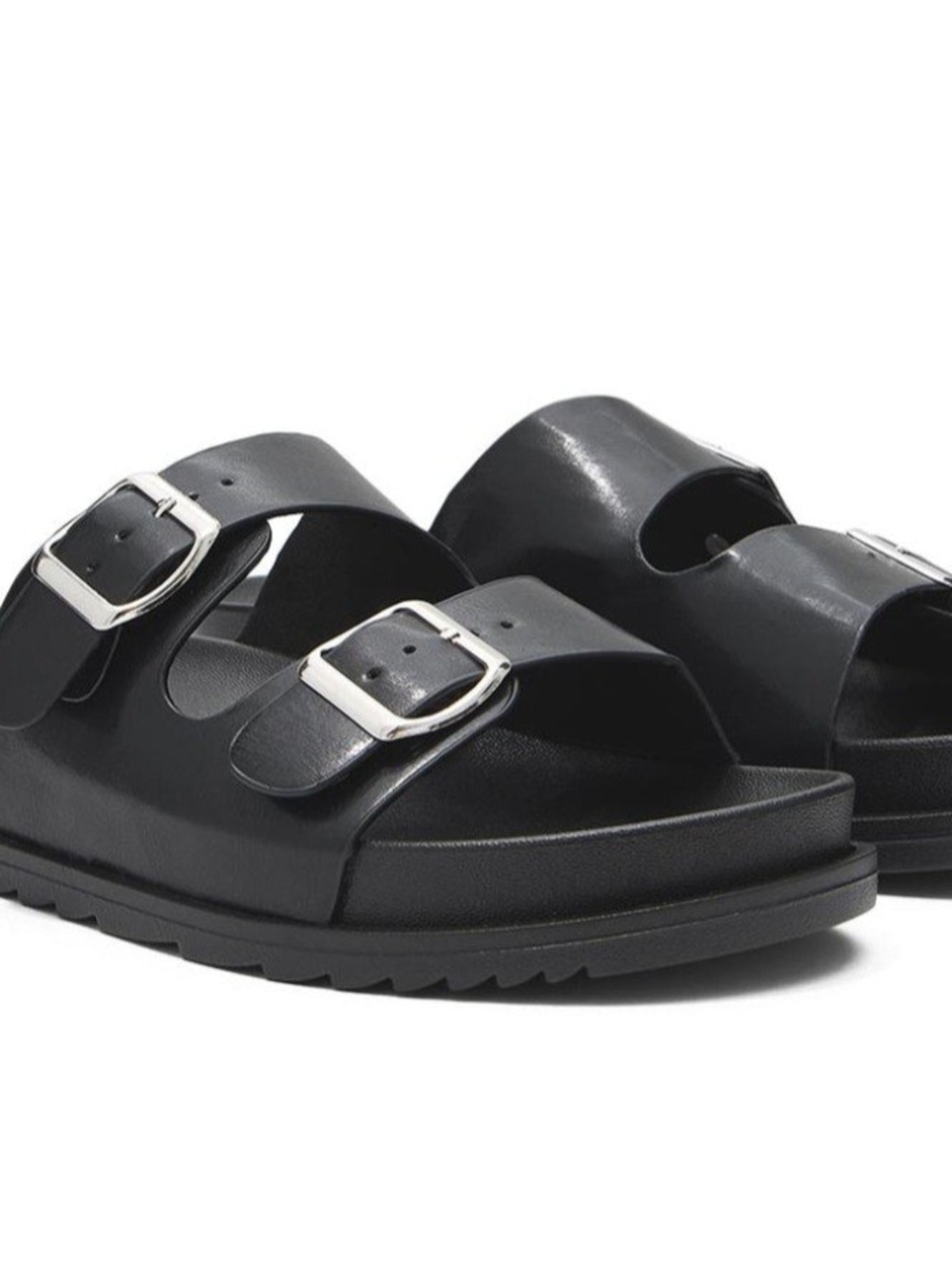 Summer Suzy Shier Women's Faux Leather Slide Sandals Double-Buckle, 8 US Size